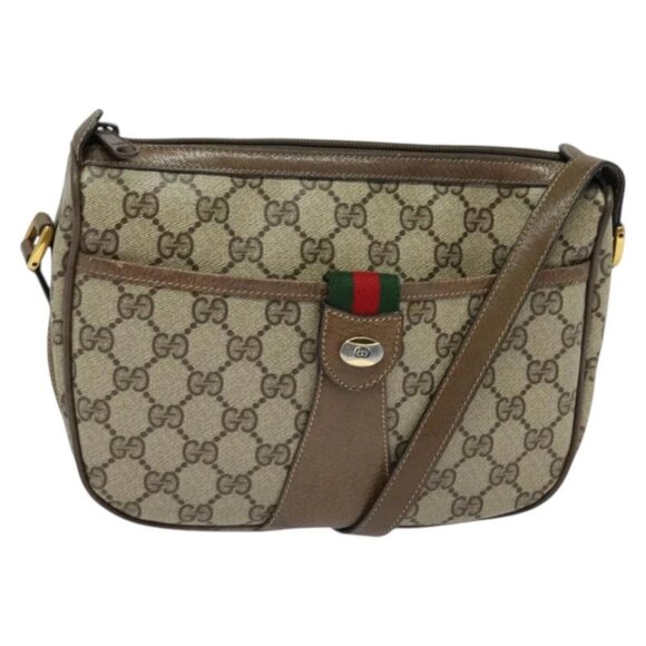 GUCCI GG Supreme Web Sherry Line Shoulder Bag PVC Beige Gold Red Auth ep9570 - Picture 2 of 15